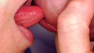 Close up feedback blowjob - penetrating urethra with tongue and swallowing cum.