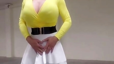 DeeDeeSlut Yellow Top White Skirt and T back Bra