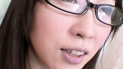Nerdy looking Asian babe with a hairy pussy fucked and received a creampie Miu Shinohara