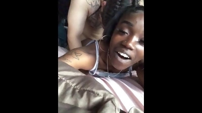 Pretty chocolate ebony just can’t get enough of this dick . She called papi over to suck nd fuck dic