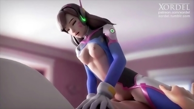 D.Va from the toon world rides a massive cock with pleasure