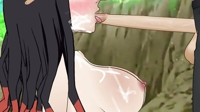Nezuko Kamado little demon slut enjoys having her throat pumped by a huge cock while training - SDT