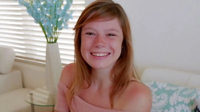 Cute Teen Redhead with Freckles Orgasms during Casting