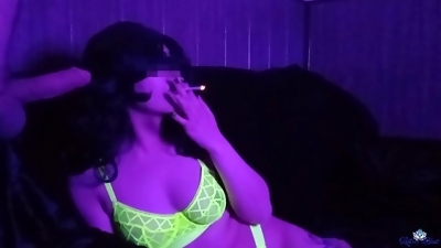 Hot Smoking Neon Yellow Blowjob with Cum in Mouth