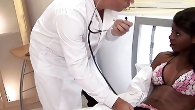Doctor gets his dick sucked by a black girl before fucking her