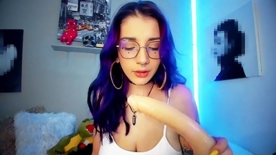 Colombian otaku camgirl shows off her expert deepthroating skills on massive cocks that make her gag