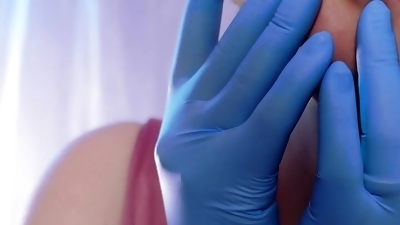 ASMR: medical nitrile gloves, touching face, relaxing sounds, SFW free video (Arya Grander)