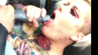 Tattooed Busty Blonde Gives Sloppy Cum Lube Blow and Moaning Orgasm With Toys