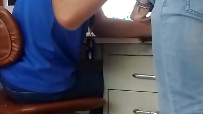 Sucking straight coworker while boss is outside