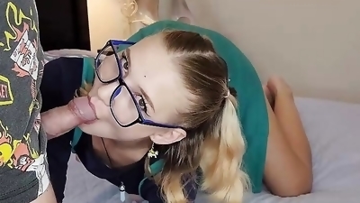 Geeky girlfriend can't get enough of his cock