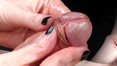 Close up handjob with urethral penetration - part 1