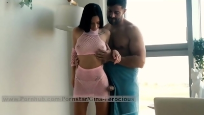 Stepdaddy dominating fucking hard submissive slut stepdaughter in sexy lingerie with creampie
