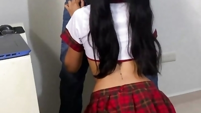 Latin college student gets very horny whenever she is left alone with the teacher and she always gives him her buttocks